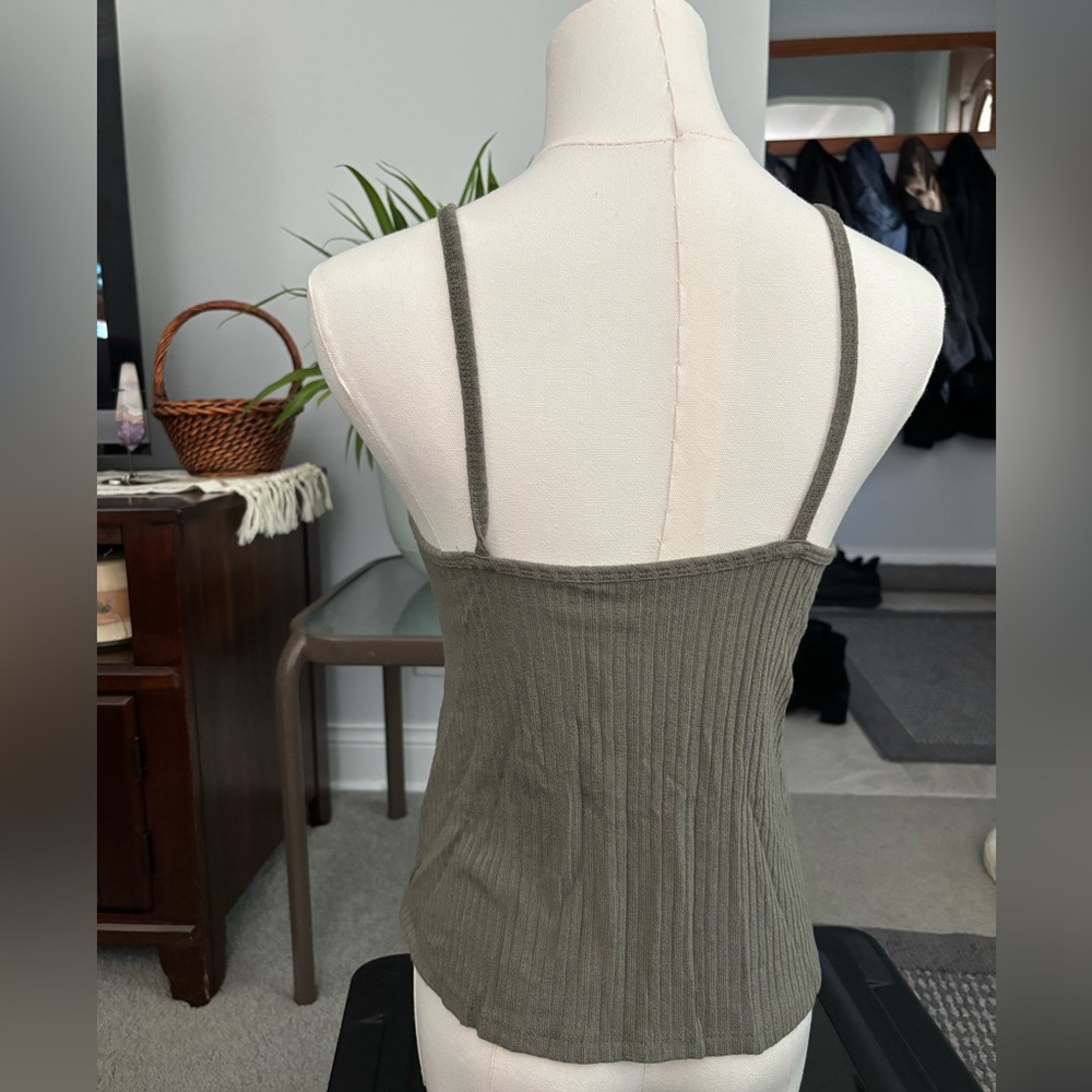 Olive Ribbed Button-Down Tank - Picture 2 of 2